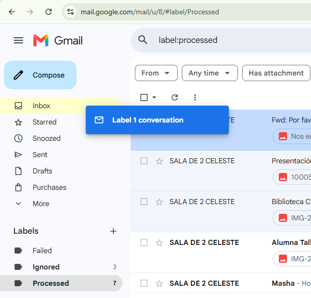 Dragging a processed email back to INBOX in Gmail