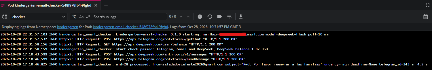 Logs of the app