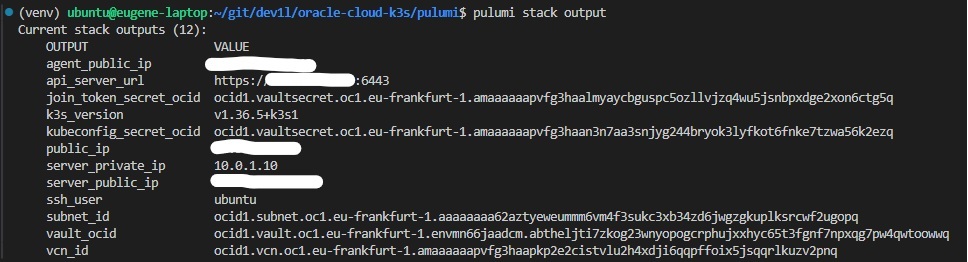 pulumi stack output